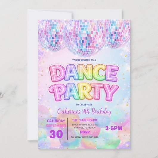 Sparkle Dance Disco Ball Birthday Party Invitation 招待状 (正面)