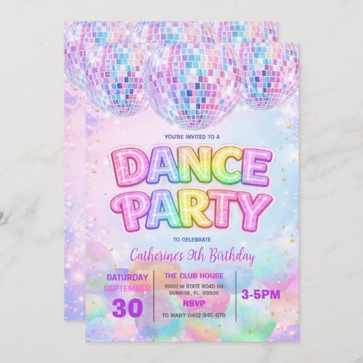 Sparkle Dance Disco Ball Birthday Party Invitation 招待状 (正面/裏面)