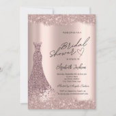 Sparkle Diamonds Rose Gold Dress Bridal Shower 招待状 (正面)