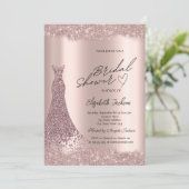 Sparkle Diamonds Rose Gold Dress Bridal Shower 招待状 (スタンド正面)