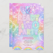 Sparkle Disco Ball Pastel Rainbow Second Birthday  招待状 (正面/裏面)