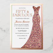 Sparkle Dress Womans 50th Birthday Party Rose Gold 箔招待状 (正面)