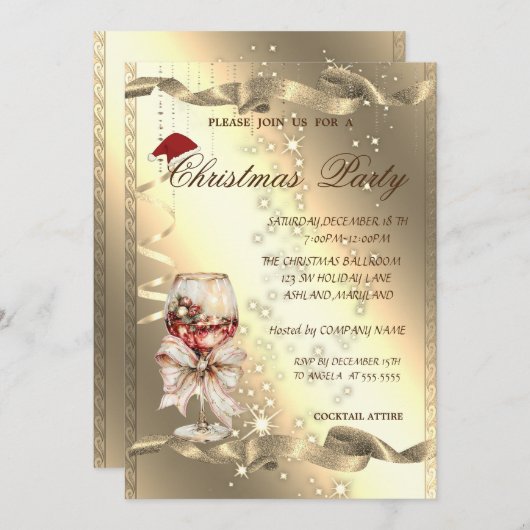 Sparkle Glass Bow Corporate Christmas Party, 招待状 (正面/裏面)