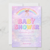 Sparkle Glitter rainbow baby shower with Bow 招待状 (正面)