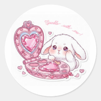 Sparkle Heart Palette Bunny - Pink Magic Kawaii ラウンドシール