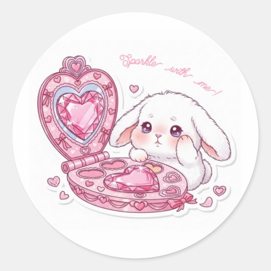 Sparkle Heart Palette Bunny - Pink Magic Kawaii ラウンドシール (正面)