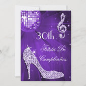 Sparkle Heels Purple Disco Ball 30th Birthday 招待状 (正面)