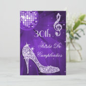 Sparkle Heels Purple Disco Ball 30th Birthday 招待状 (スタンド正面)