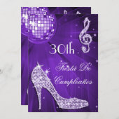 Sparkle Heels Purple Disco Ball 30th Birthday 招待状 (正面/裏面)