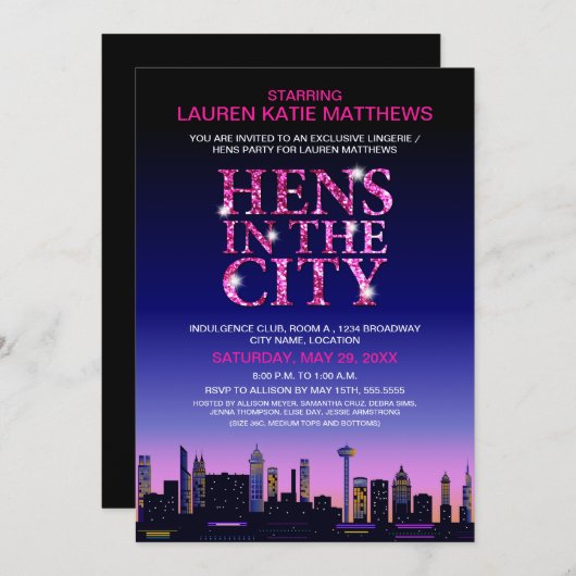 Sparkle Look Hens/ランジェリー映画ポスターパーティー 招待状 (正面/裏面)