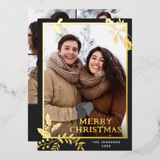 Sparkle Merry Christmas 5 PHOTO Greeting金ゴールド 箔シーズンカード (正面/裏面)