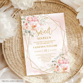 Sparkle Pale Pink Gold Peonies Sweet 16 Invitation 招待状