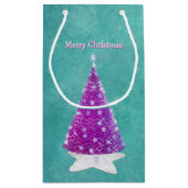 Sparkle Pink Christmas tree Silver Ornaments Teal スモールペーパーバッグ (裏面)