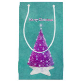 Sparkle Pink Christmas tree Silver Ornaments Teal スモールペーパーバッグ (正面)