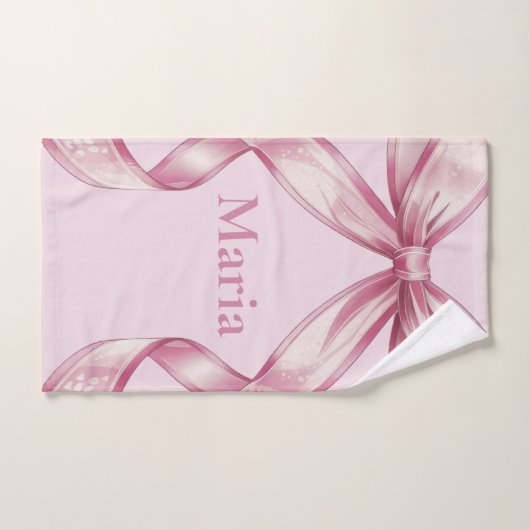 Sparkle Pink Coquette Bow 1st ハンドタオル (ハンドタオル)