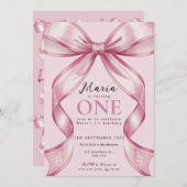 Sparkle Pink Coquette Bow 1st 招待状 (正面/裏面)