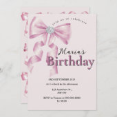 Sparkle Pink Coquette Bow 1st 招待状 (正面/裏面)