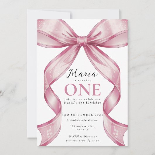 Sparkle Pink Coquette Bow 1st 招待状 (正面)