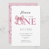 Sparkle Pink Coquette Bow 1st 招待状 (正面/裏面)