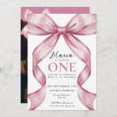 Sparkle Pink Coquette Bow 1st 招待状 (正面/裏面)