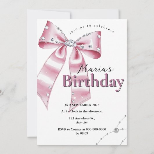 Sparkle Pink Coquette Bow 1st 招待状 (正面)