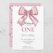 Sparkle Pink Coquette Bow 1st 招待状 (正面/裏面)