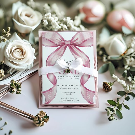 Sparkle Pink Coquette Bow 1st 招待状