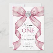 Sparkle Pink Coquette Bow 1st 招待状 (正面)