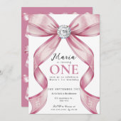 Sparkle Pink Coquette Bow 1st 招待状 (正面/裏面)