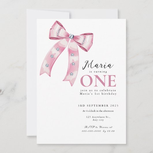 Sparkle Pink Coquette Bow 1st 招待状 (正面)