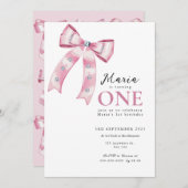 Sparkle Pink Coquette Bow 1st 招待状 (正面/裏面)