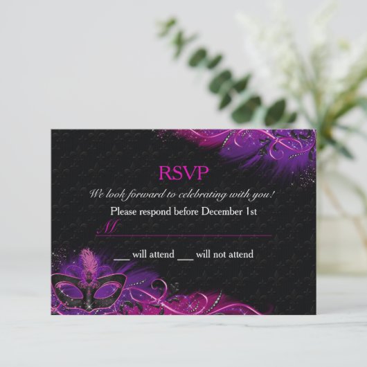 Sparkle Pink & Purple Feather Mask Masquerade RSVP (スタンド正面)