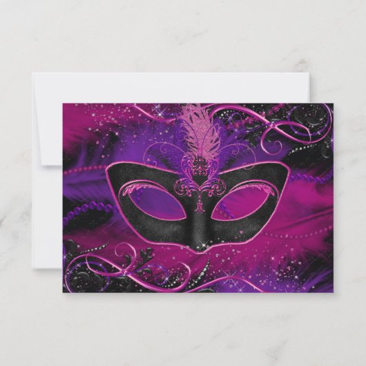 Sparkle Pink & Purple Feather Mask Masquerade RSVP (裏面)