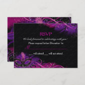 Sparkle Pink & Purple Feather Mask Masquerade RSVP (正面/裏面)