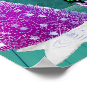 Sparkle Pink Silver Tree Merry Christmas Black Cat ポスター (角)