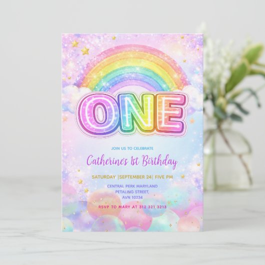 Sparkle Rainbow 1st Birthday Party 招待状 (スタンド正面)