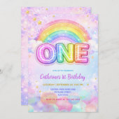 Sparkle Rainbow 1st Birthday Party 招待状 (正面/裏面)