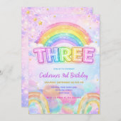 Sparkle Rainbow 3rd Birthday Party 招待状 (正面/裏面)