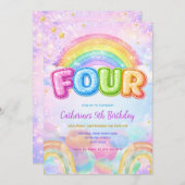 Sparkle Rainbow 4th Birthday Party 招待状 (正面/裏面)