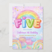 Sparkle Rainbow 5th Birthday Party 招待状 (正面)