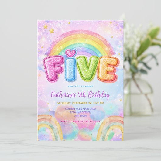 Sparkle Rainbow 5th Birthday Party 招待状 (スタンド正面)