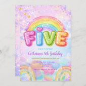 Sparkle Rainbow 5th Birthday Party 招待状 (正面/裏面)