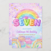 Sparkle Rainbow 7th Birthday Party 招待状 (正面/裏面)