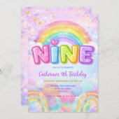 Sparkle Rainbow 9th Birthday Party 招待状 (正面/裏面)