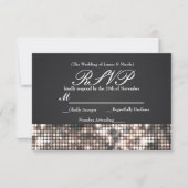 Sparkle Sequins Glamor Black Wedding RSVPカード (正面)