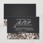 Sparkle Sequins Glamor Black Wedding RSVPカード (正面/裏面)