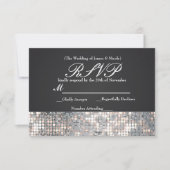 Sparkle Sequins Glamor Black Wedding RSVPカード (正面)