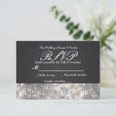 Sparkle Sequins Glamor Black Wedding RSVPカード (スタンド正面)
