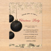 Sparkle Snowflakes Black Balls Corporate Christmas アクリル招待状 (正面)