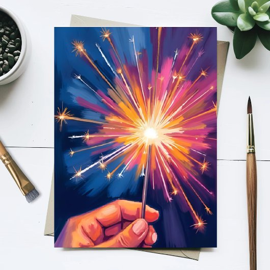 Sparkler New Year Celebration Watercolor シーズンポストカード